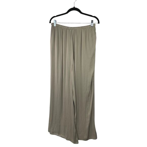 Zara Women's Beige Khaki High Waisted Drawstring Wide Leg Trousers Pants Size L - Picture 3 of 6